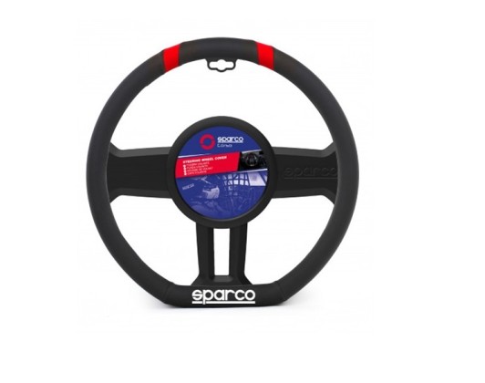 Steering Wheel Cover Leatherette Medium Black-Red 1pc Sparco
