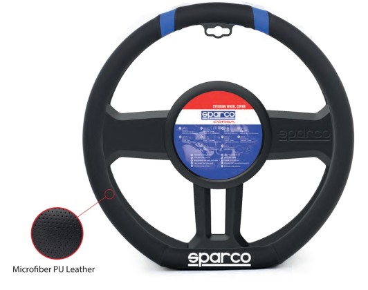 Steering Wheel Cover Leatherette Medium Black-Blue 1pc Sparco